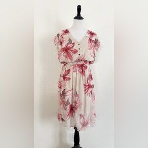Chic Floral Midi Dress in Pink and Cream